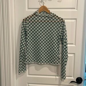 Mesh checkered green long sleeve